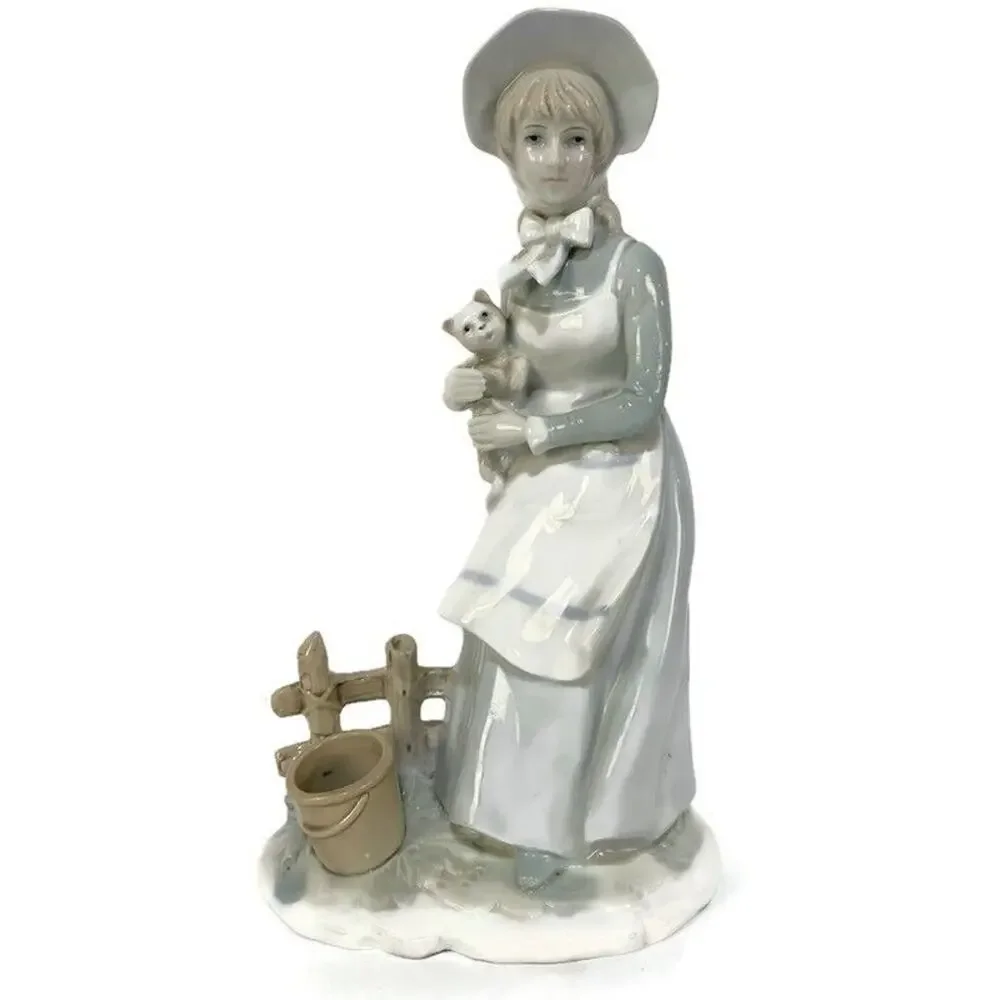 Norleans Porcelain Figurine Woman With Cat In The Style of Lladro 8.5